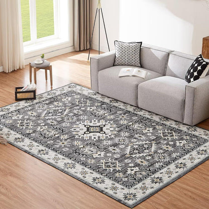 Teppich Wohnzimmer Grau Vintage Kurzflor 160x230CM waschbar rutschfest