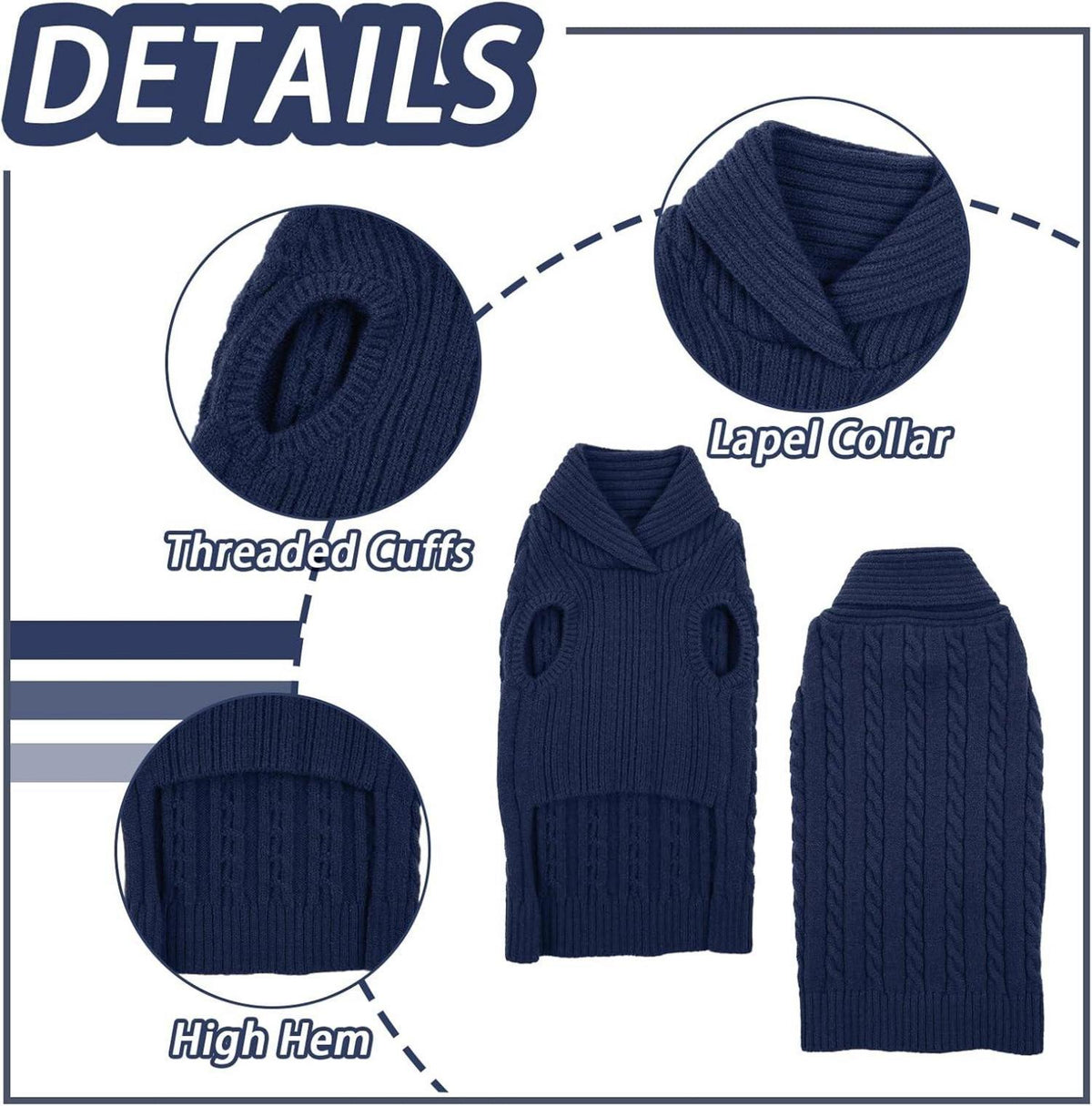 Hunde-Pullover Strickmuster Weich & Warm XS Marineblau