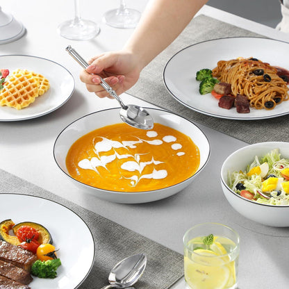 Geschirrset 24-teilig für 6 Personen, modern, weiß mit schwarzem Rand
