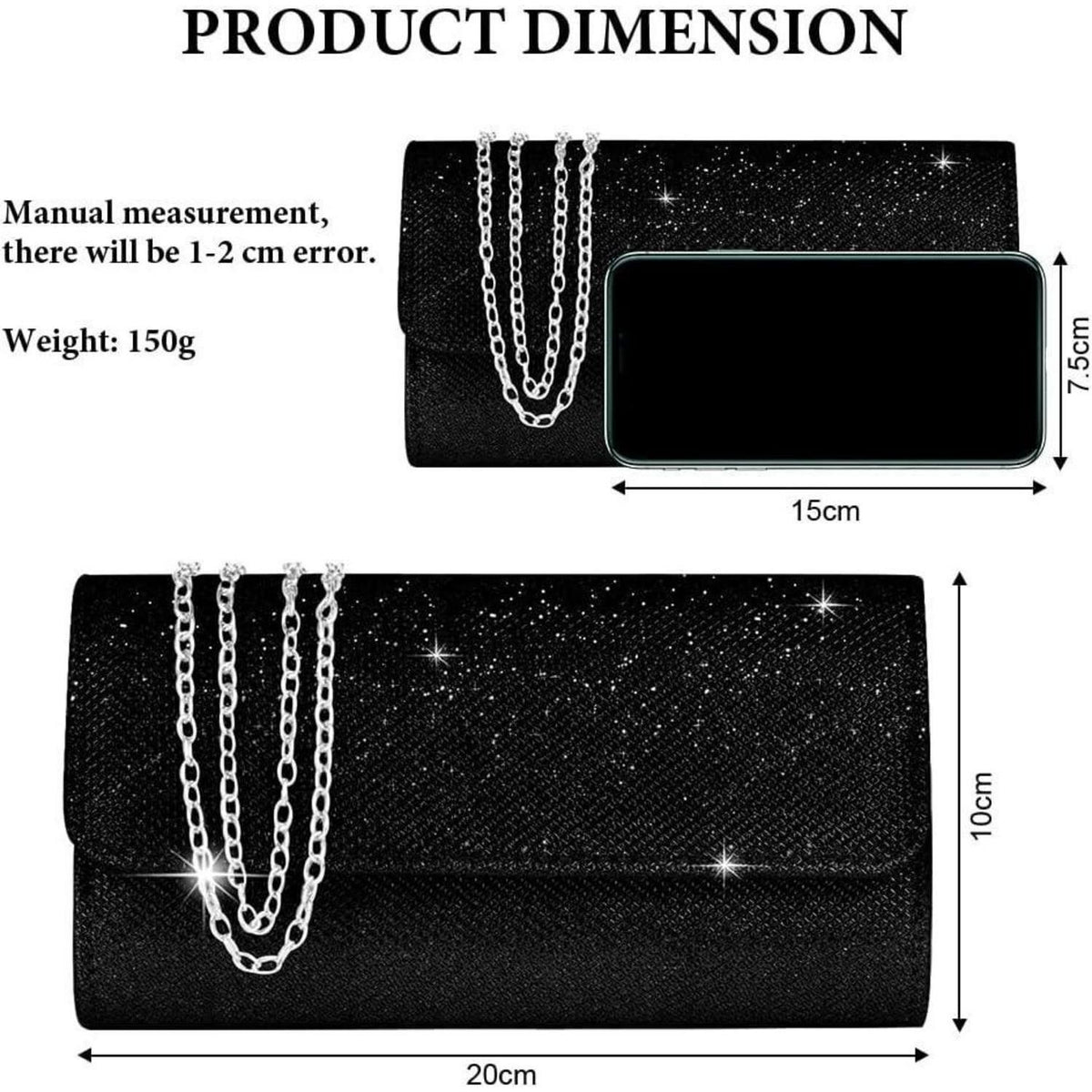 Elegante Clutch mit Kette für Damen, Schwarz