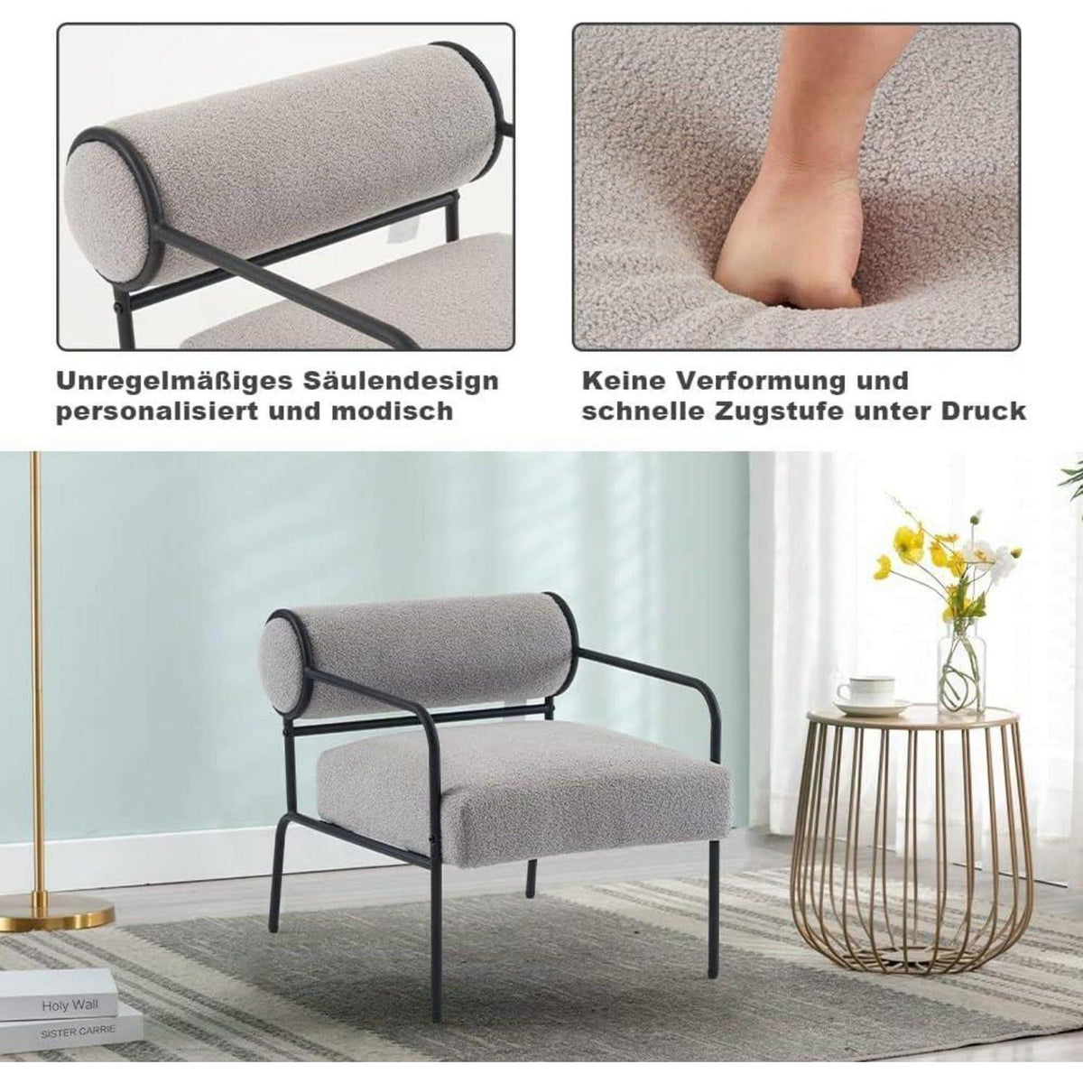 Mingone Loungesessel Grau - Bequemer Teddy Sessel für Wohnzimmer