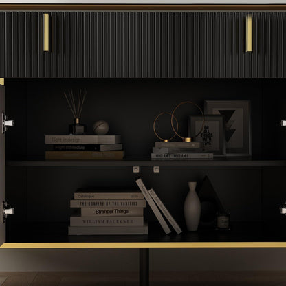 Sideboard Wohnzimmer Schwarz 160cm – Buffet mit 4 Türen & Schublade