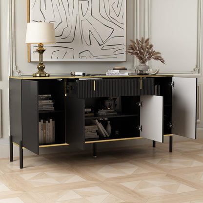 Sideboard Wohnzimmer Schwarz 160cm – Buffet mit 4 Türen & Schublade