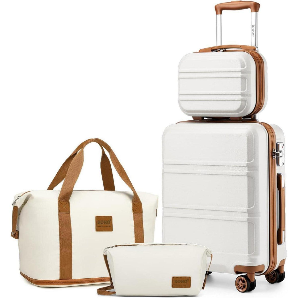 4-teiliges Reisekoffer Set mit TSA-Schloss, 55cm Handgepäck, Creme Weiß