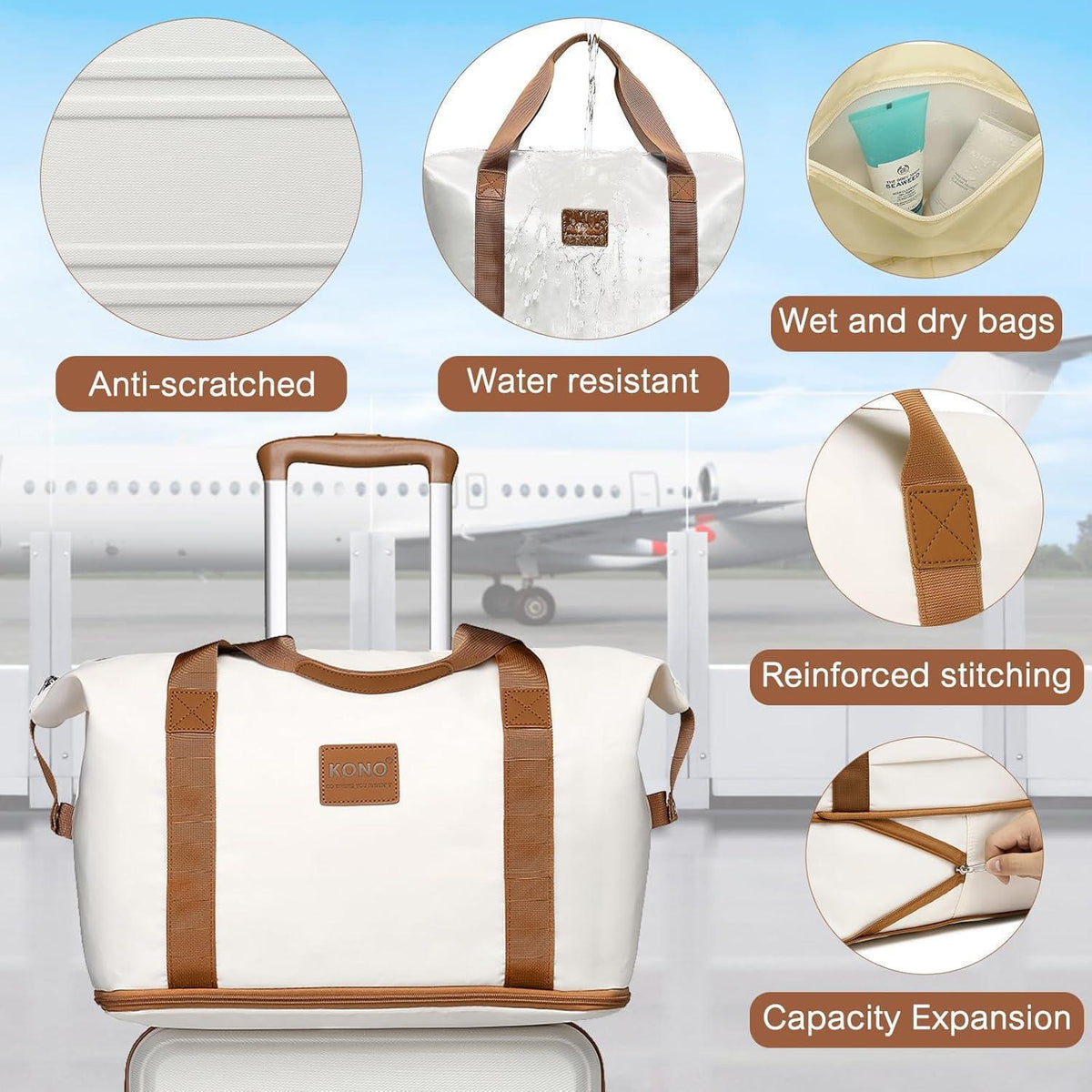 4-teiliges Reisekoffer Set mit TSA-Schloss, 55cm Handgepäck, Creme Weiß