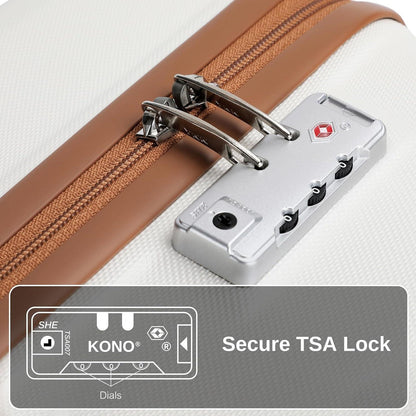 4-teiliges Reisekoffer Set mit TSA-Schloss, 55cm Handgepäck, Creme Weiß
