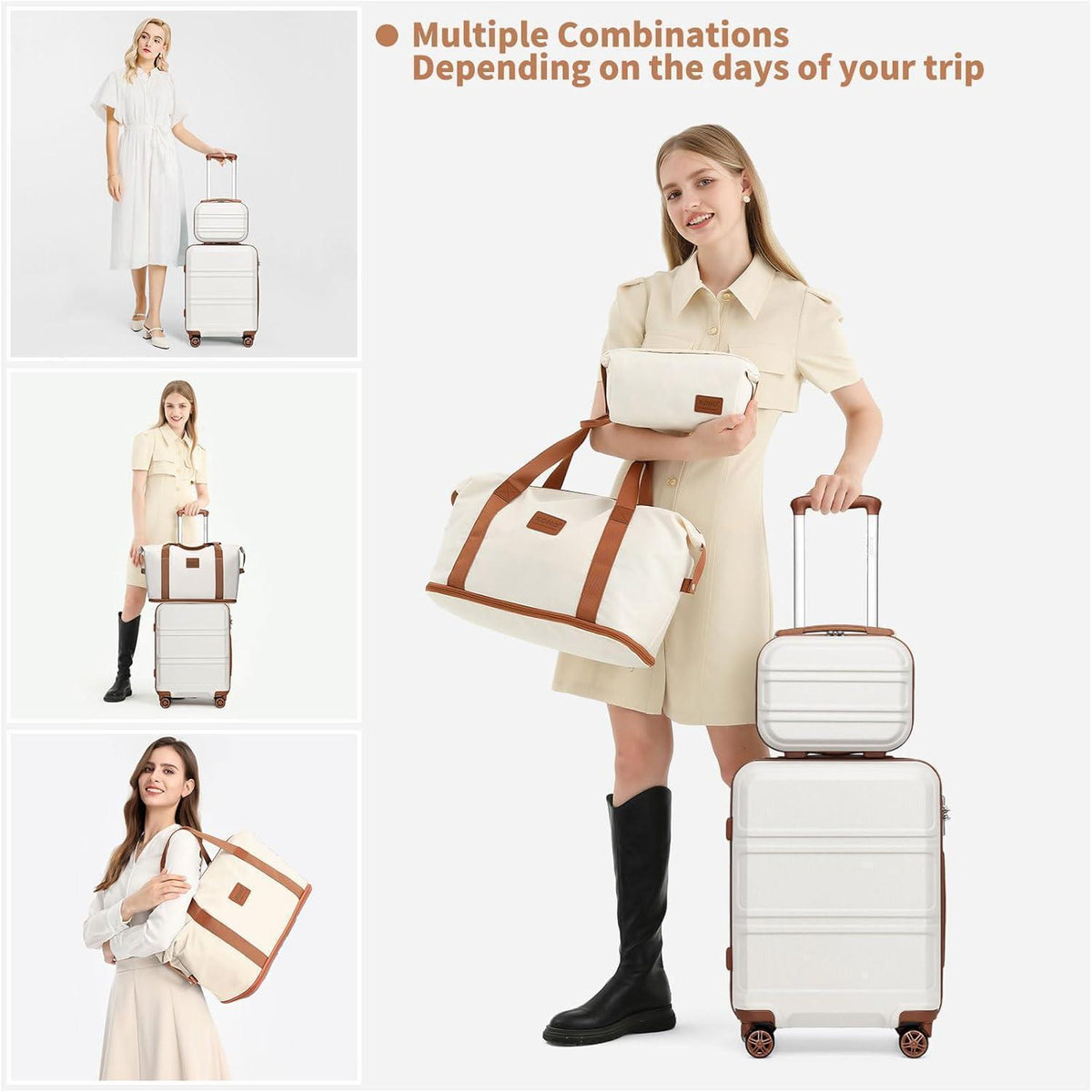 4-teiliges Reisekoffer Set mit TSA-Schloss, 55cm Handgepäck, Creme Weiß