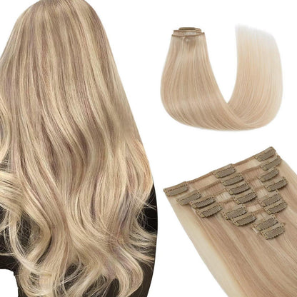Echthaar Clip-In Extensions Hellblond/Goldblond Balayage 50cm