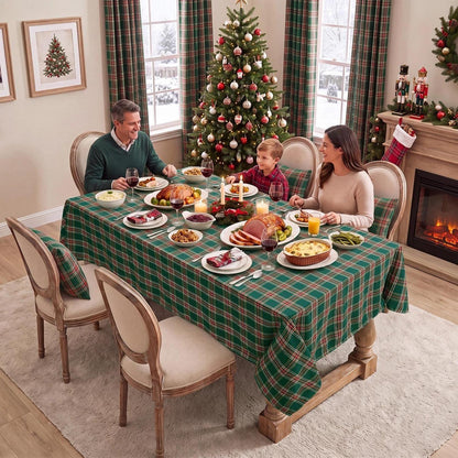 Weihnachtliche Tischdecke kariert grün 137x274 cm