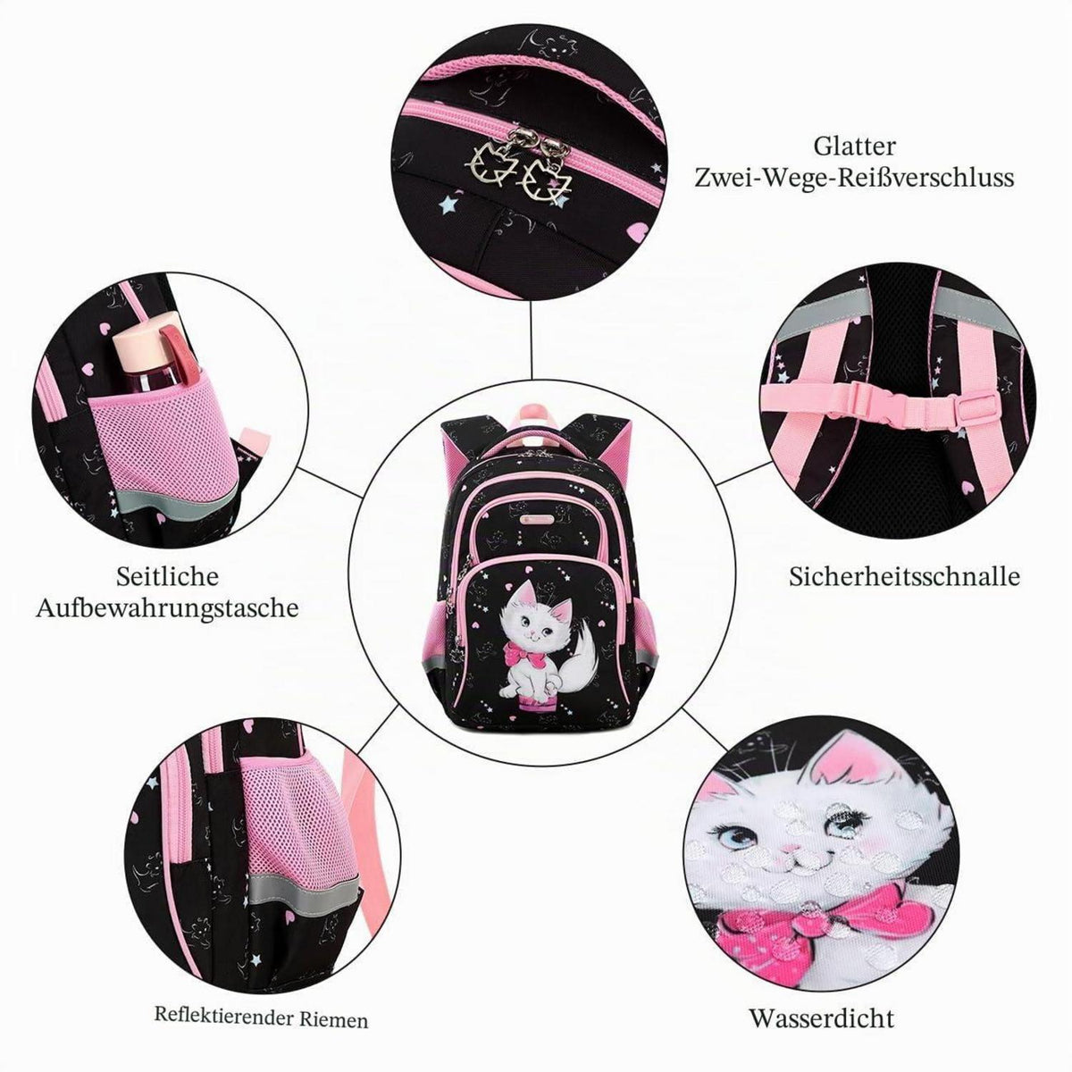 Kinderrucksack Dinosaurier & Katze – 16 Zoll Schulrucksack