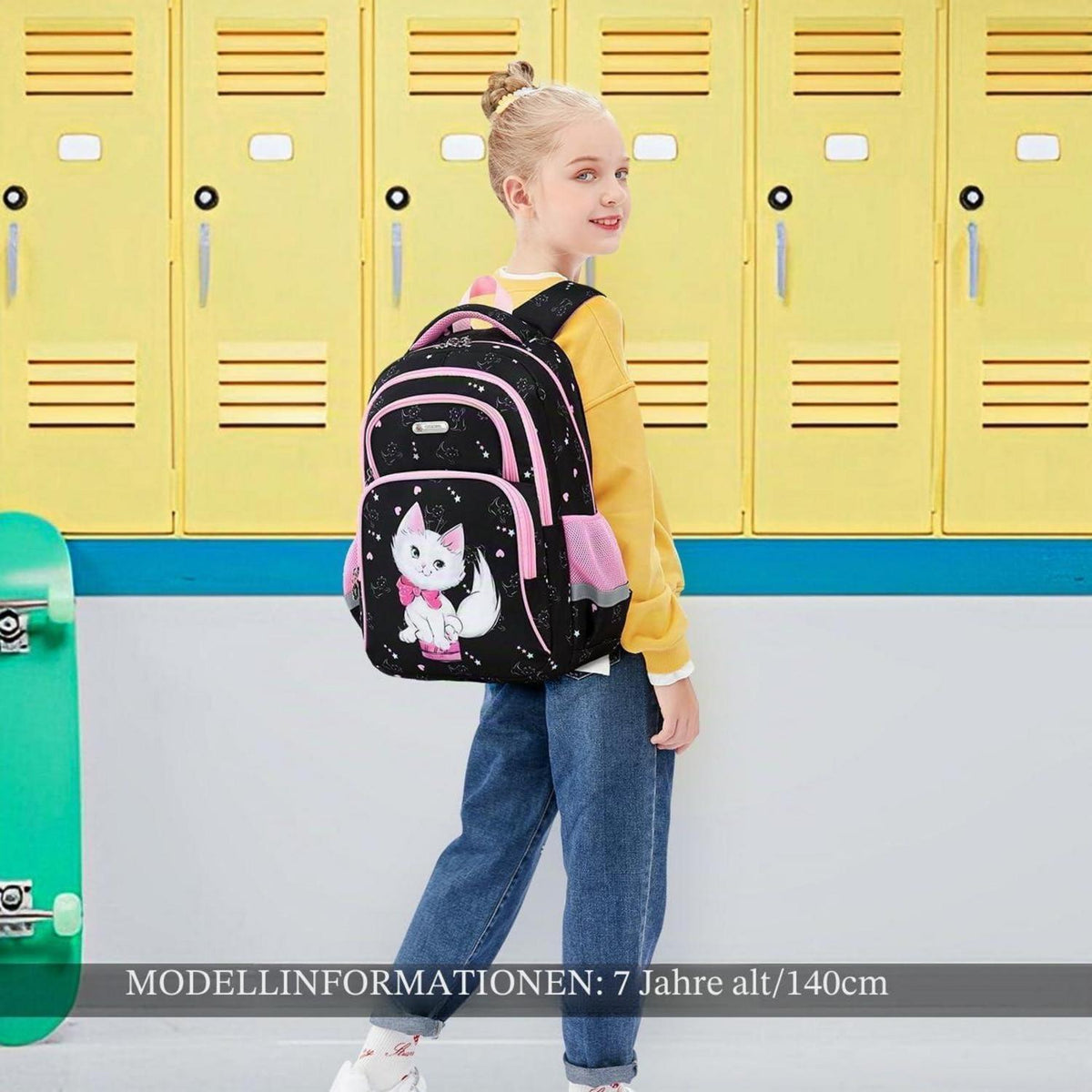 Kinderrucksack Dinosaurier & Katze – 16 Zoll Schulrucksack