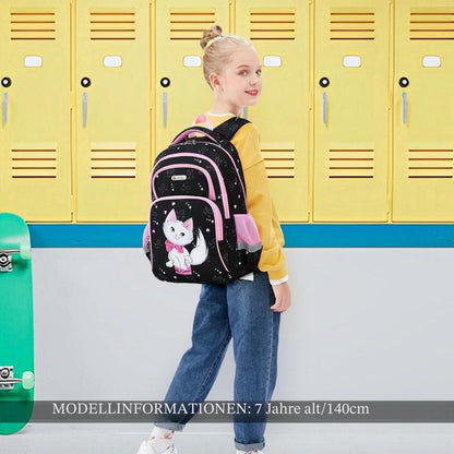 Kinderrucksack Dinosaurier & Katze – 16 Zoll Schulrucksack