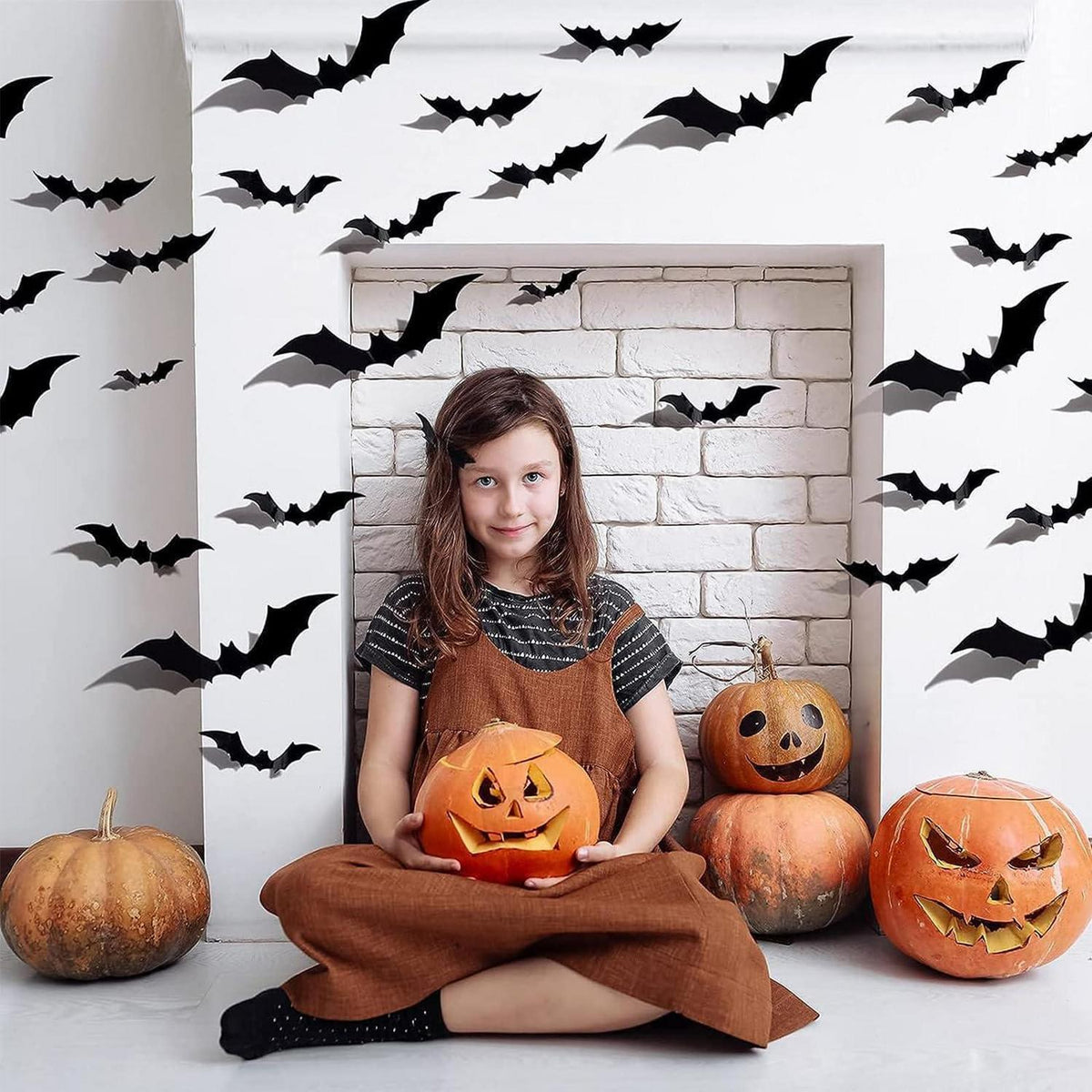56x Fledermaus Halloween Deko 3D Wandaufkleber mit Kleber