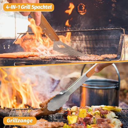 KraftGriller Premium Grillbesteck Set 5-TLG mit Holzgriff