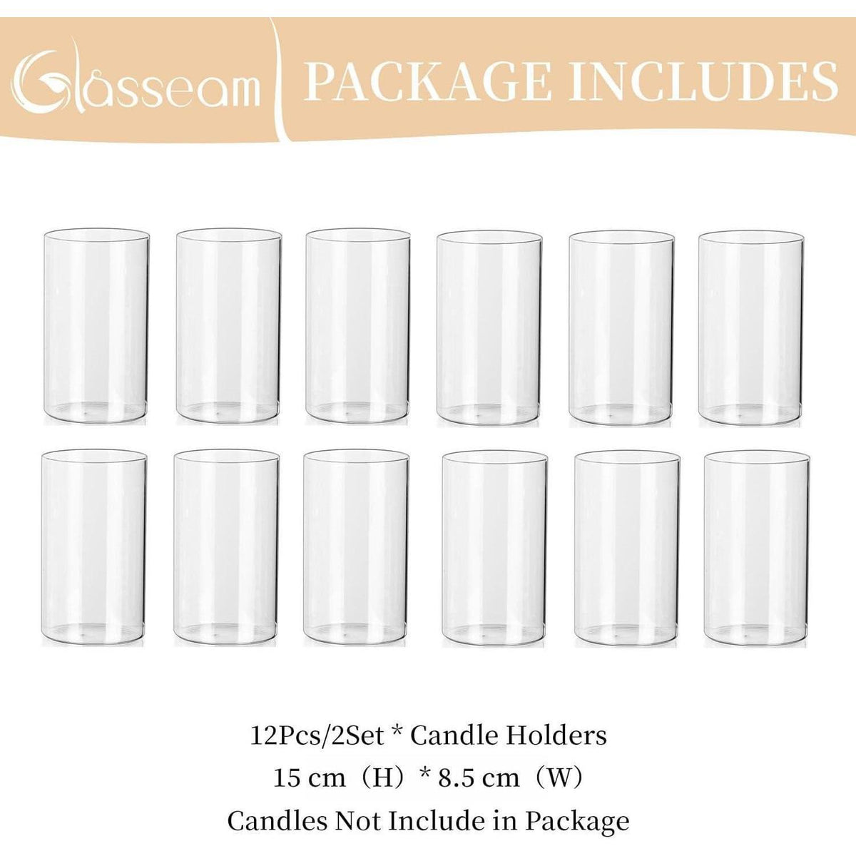 Kerzenhalter Glas Zylinder Set 12 Stück, Modern Windlicht für Stumpenkerzen