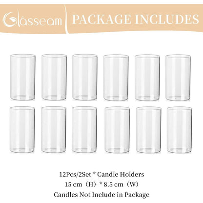 Kerzenhalter Glas Zylinder Set 12 Stück, Modern Windlicht für Stumpenkerzen