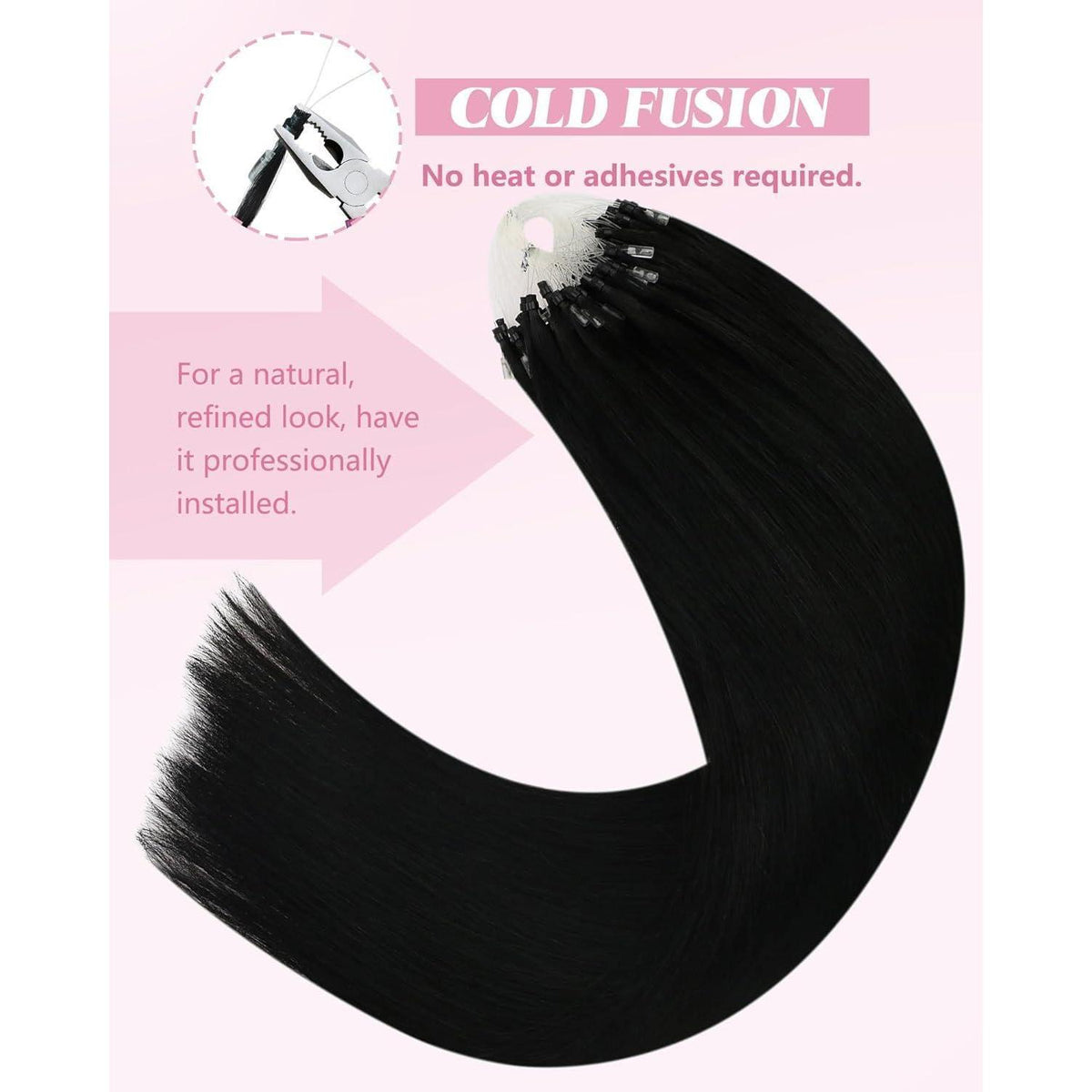 Schwarz 50cm Echthaar Micro Ring Extensions - Haarverlängerung