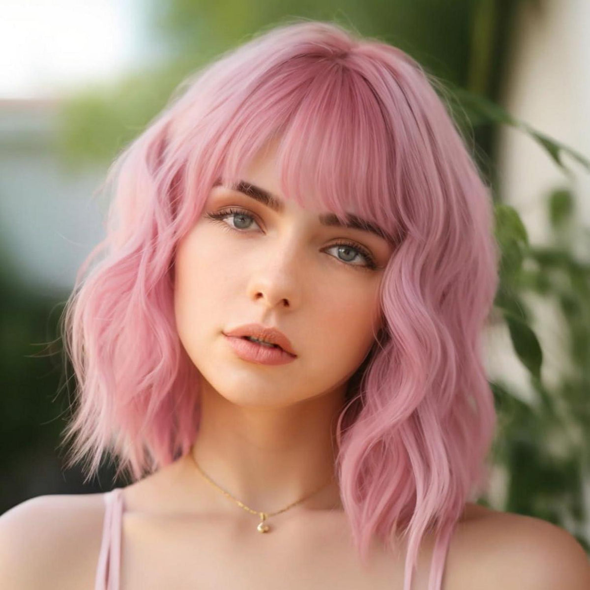 Rosa Bob Perücke mit Pony – Synthetisch, gewellt, Cosplay
