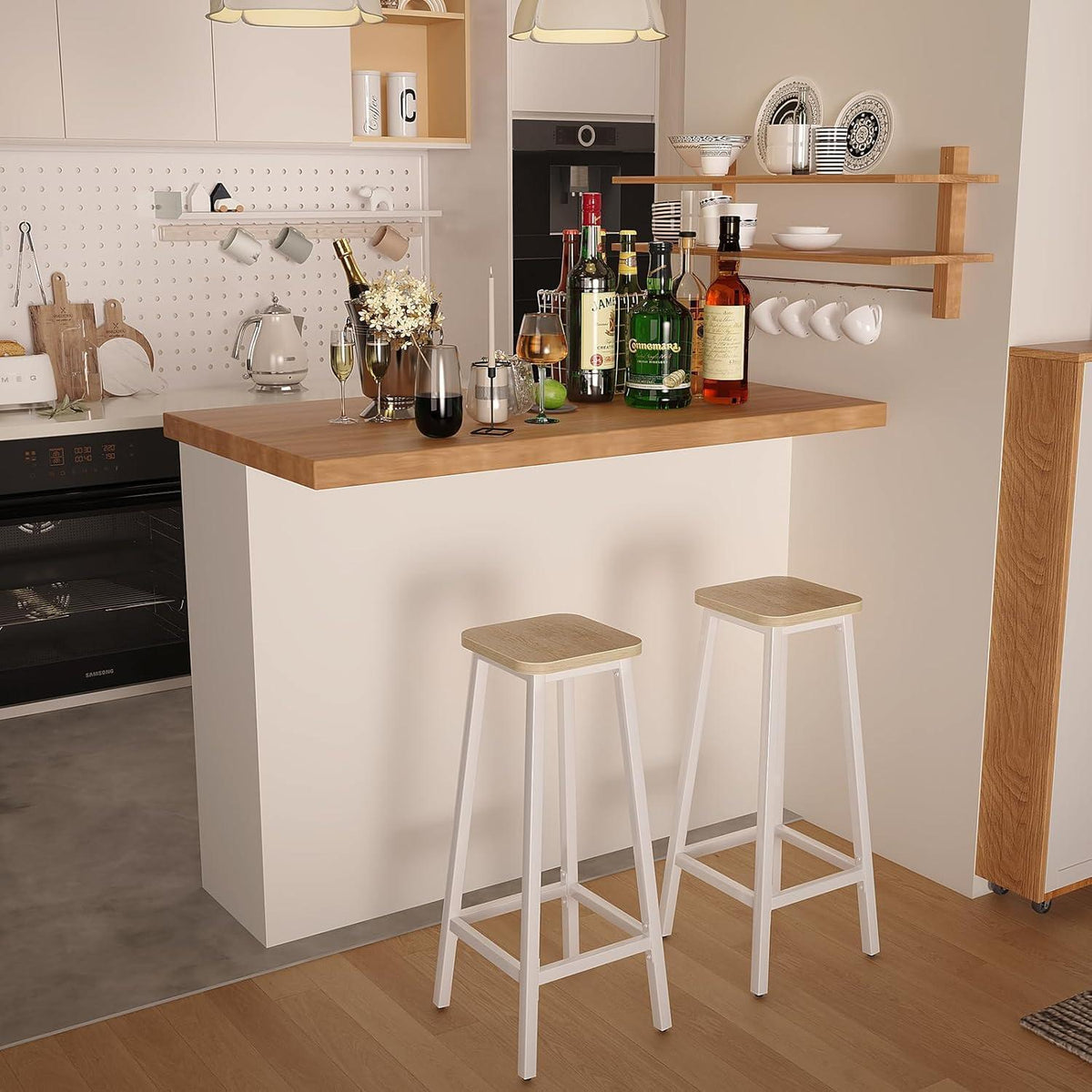 Holzoptik Barhocker Set (2x) – Industriestil & Stabil