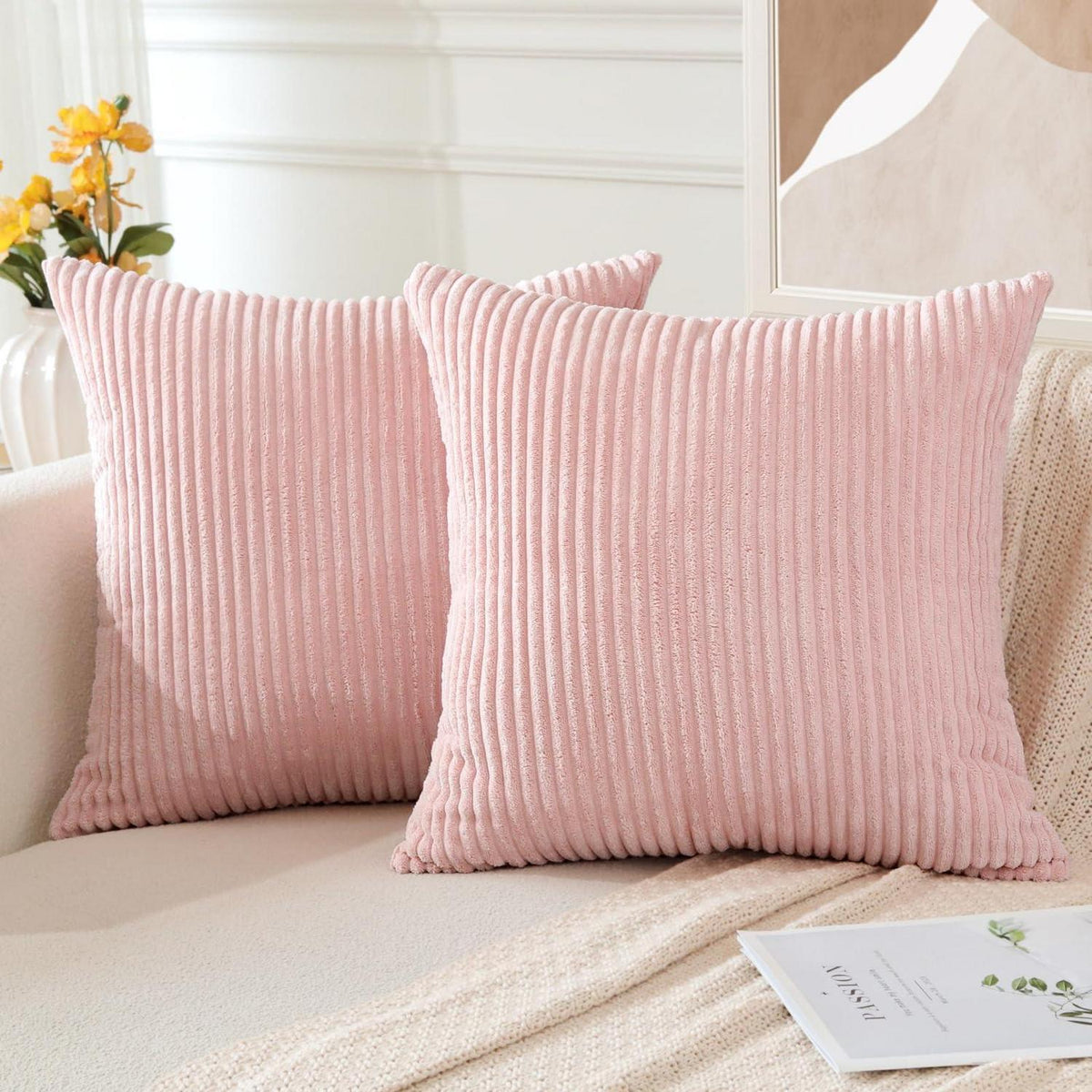2x Cord Kissenbezug 50x50cm Rosa - Dekokissen für Sofa