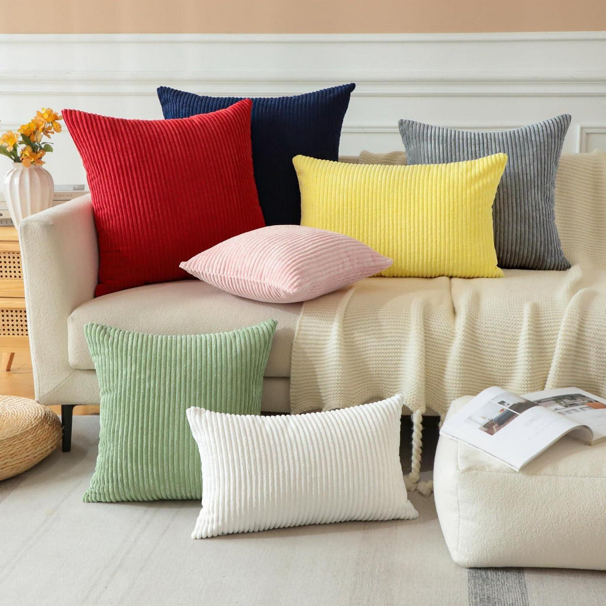 2x Cord Kissenbezug 50x50cm Rosa - Dekokissen für Sofa