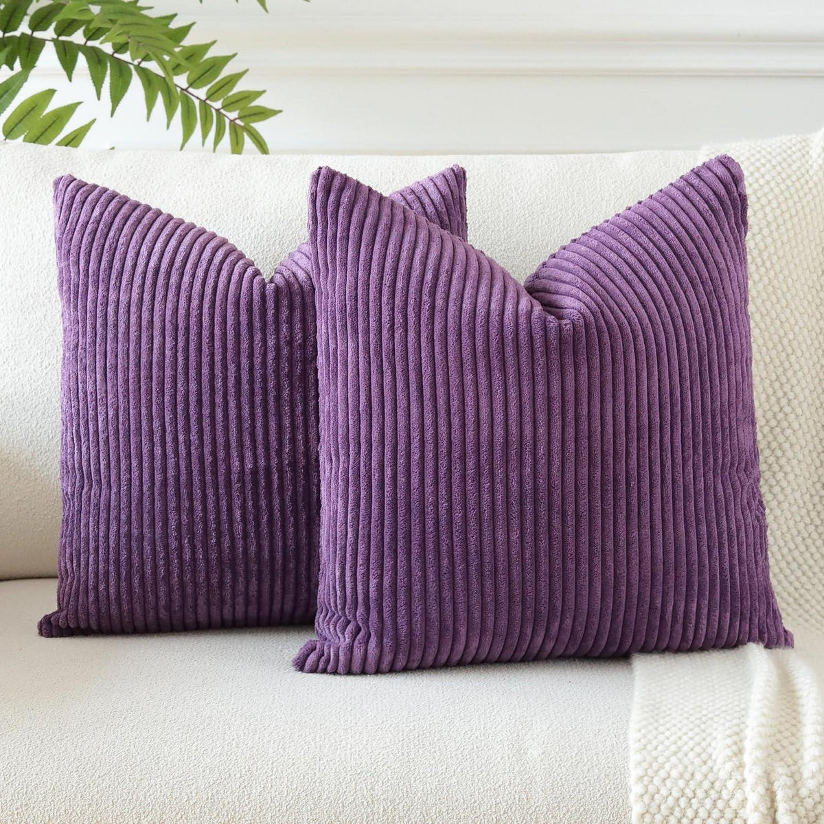 2x Cord Kissenbezug Lila 50x50cm - Dekokissen für Sofa