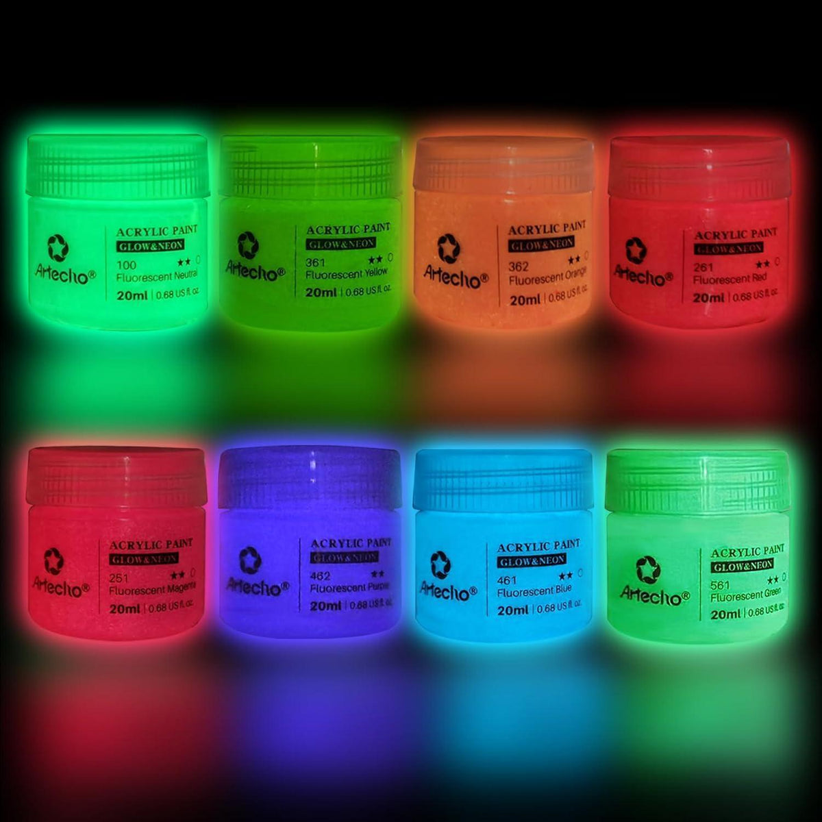 Acrylfarben-Set 8 Farben Neon & Leuchtend, 20ml Flaschen