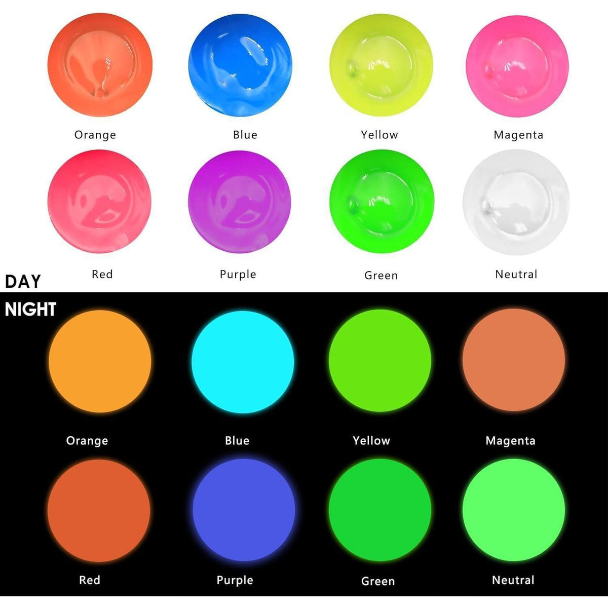 Acrylfarben-Set 8 Farben Neon & Leuchtend, 20ml Flaschen