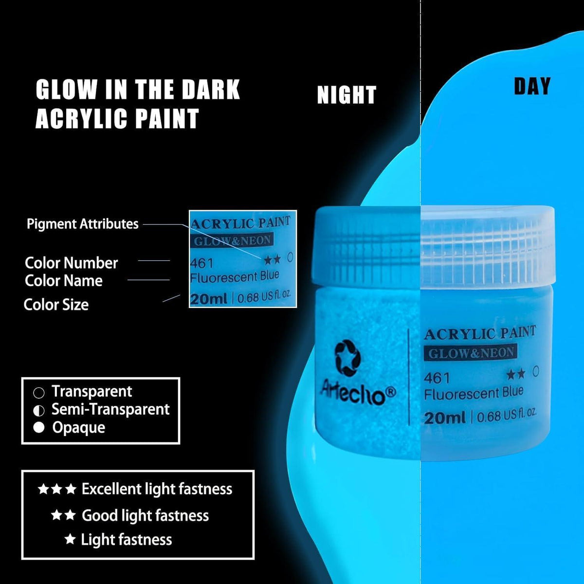 Acrylfarben-Set 8 Farben Neon & Leuchtend, 20ml Flaschen