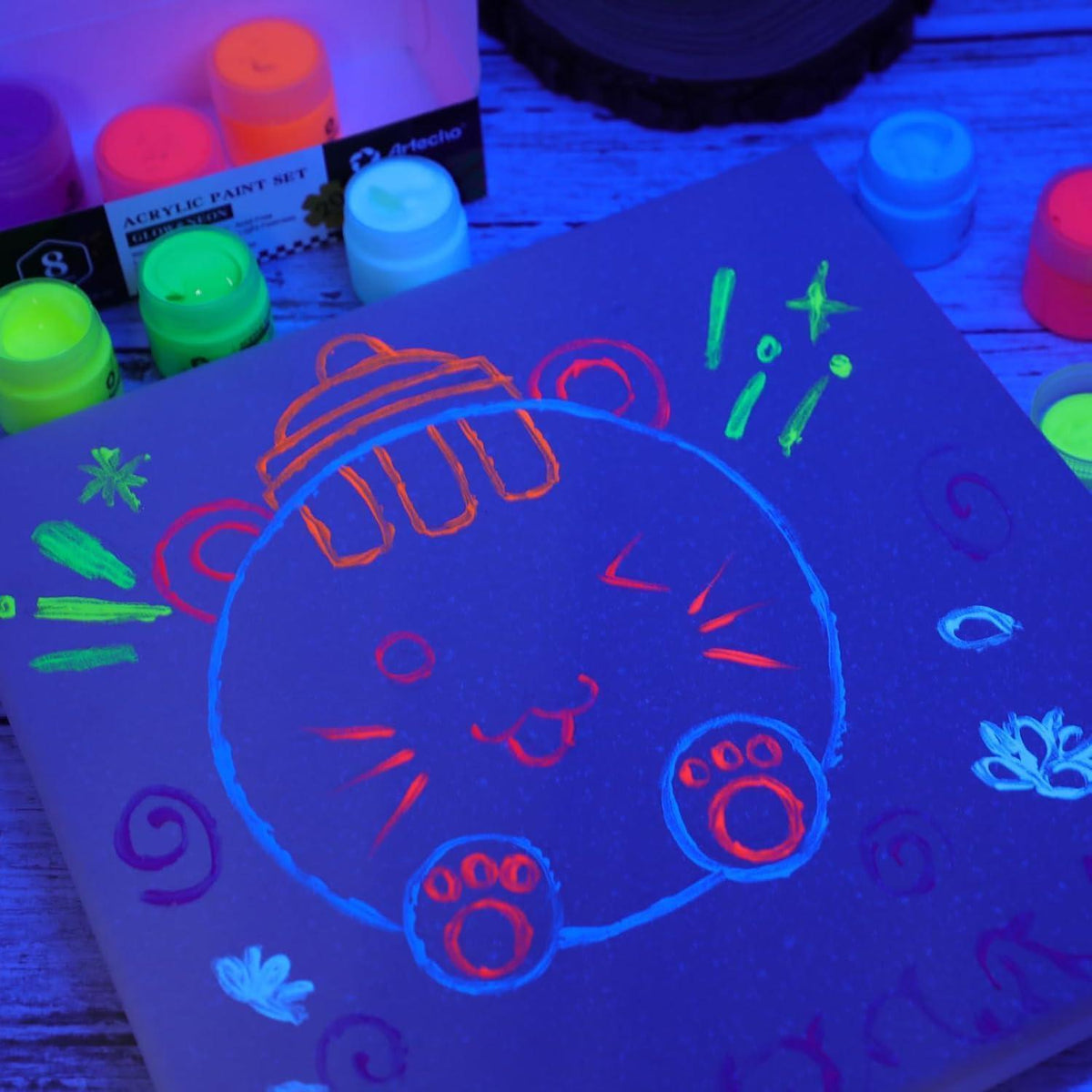 Acrylfarben-Set 8 Farben Neon & Leuchtend, 20ml Flaschen