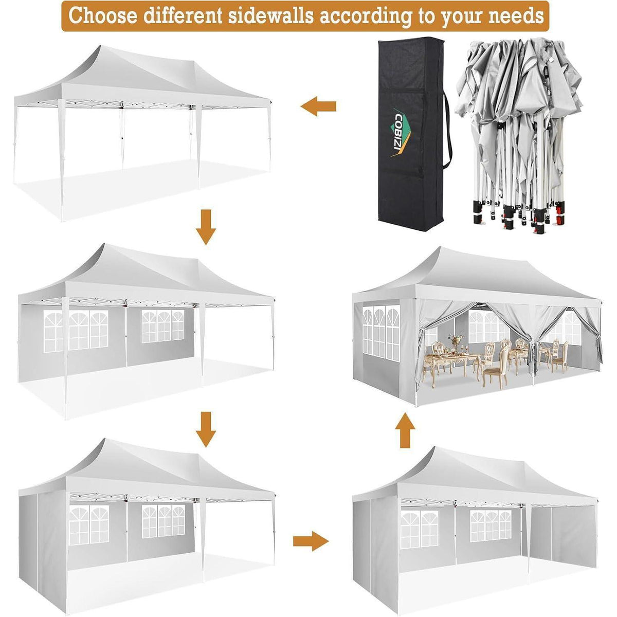 Faltpavillon 3x6m mit Seitenteilen – Wasserdicht & Stabil