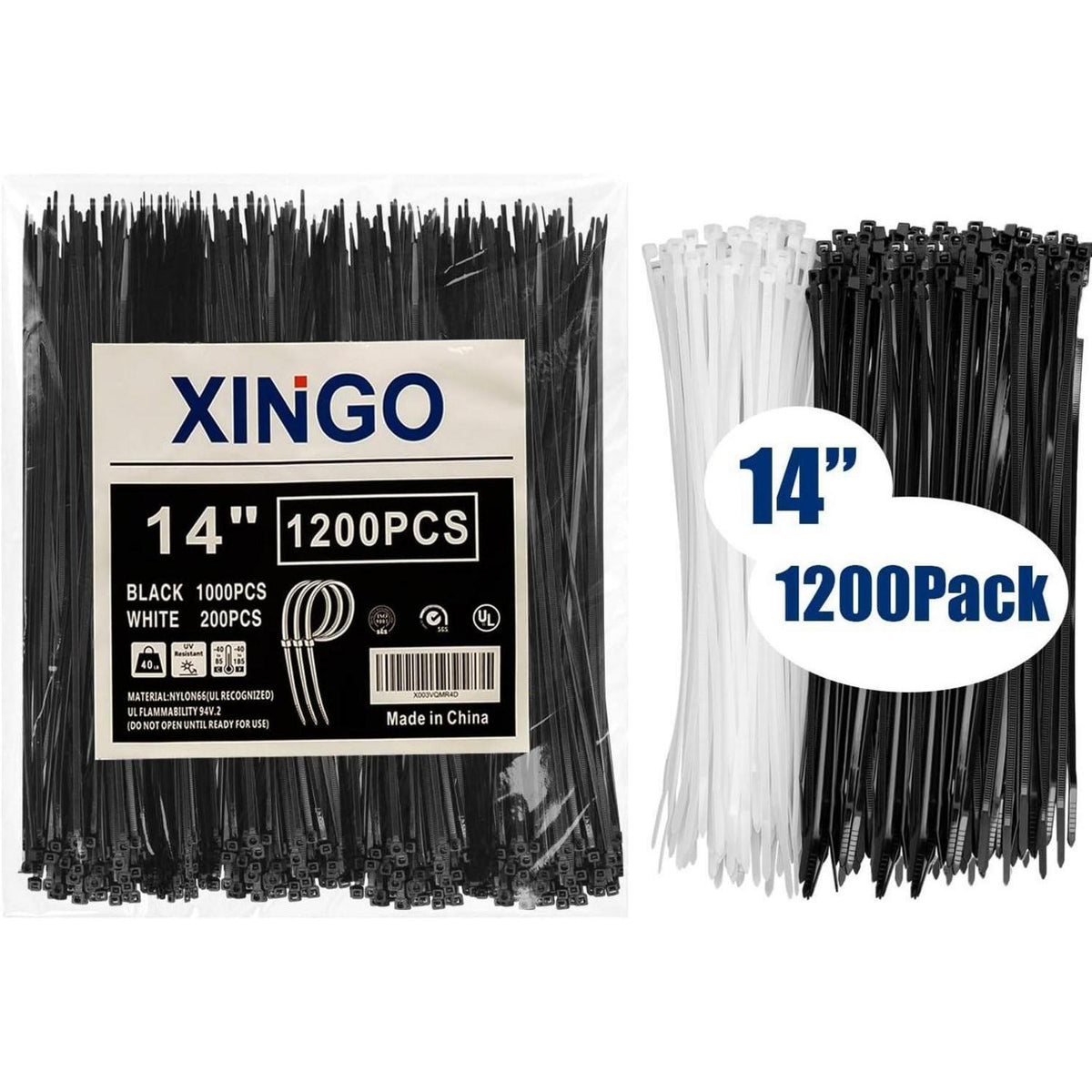 1000 Schwarz + 200 Weiß Kabelbinder – Robust & UV-Beständig