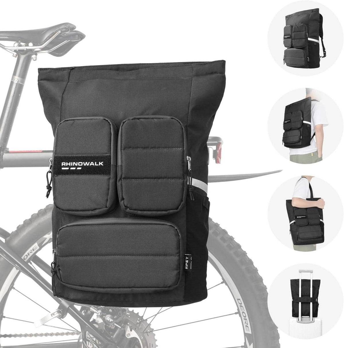 Fahrrad Gepäckträgertasche 25L Schwarz Regenschutz Schultergurt Reflective Logo