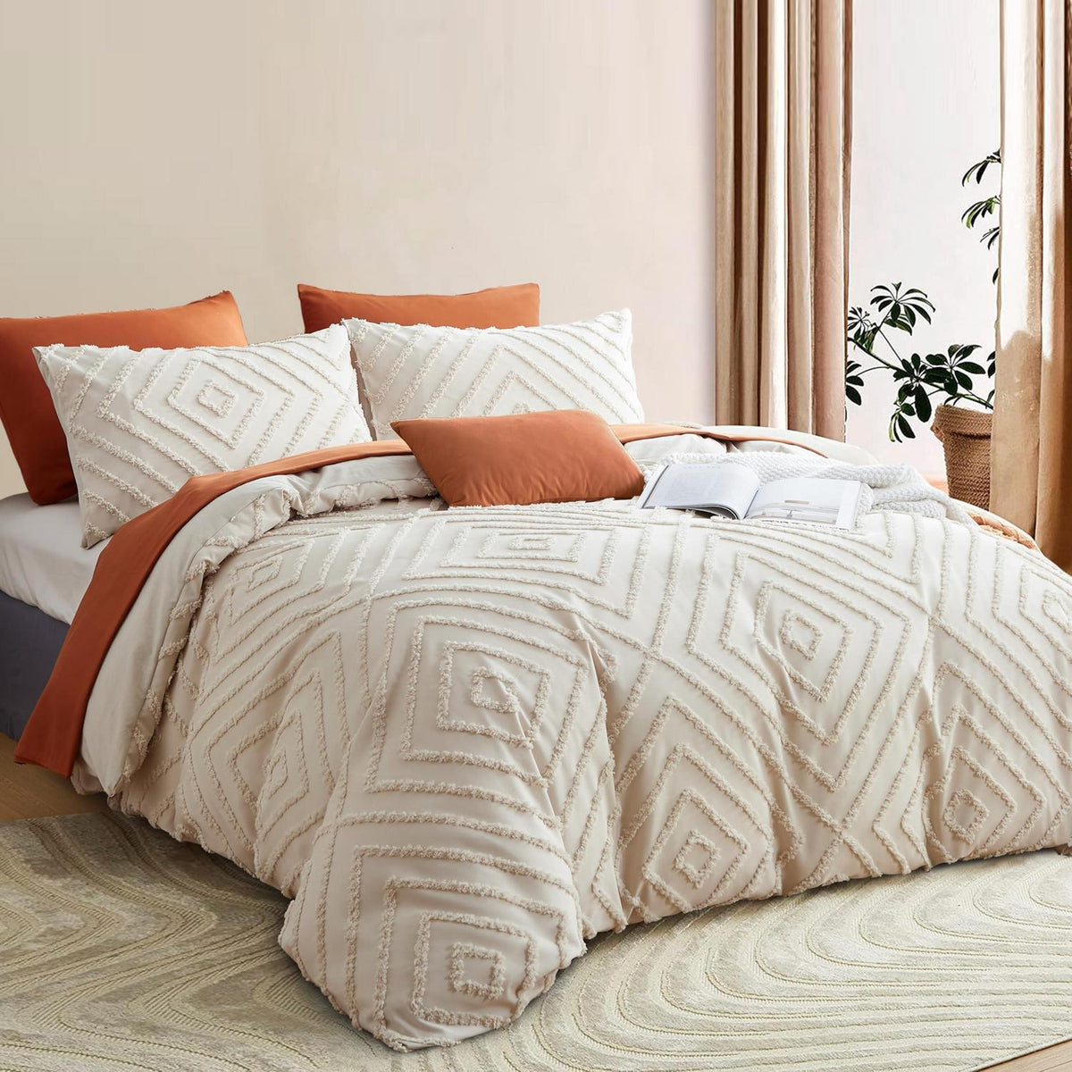 Beige Boho Bettwäsche-Set 135x200 mit Getuftung