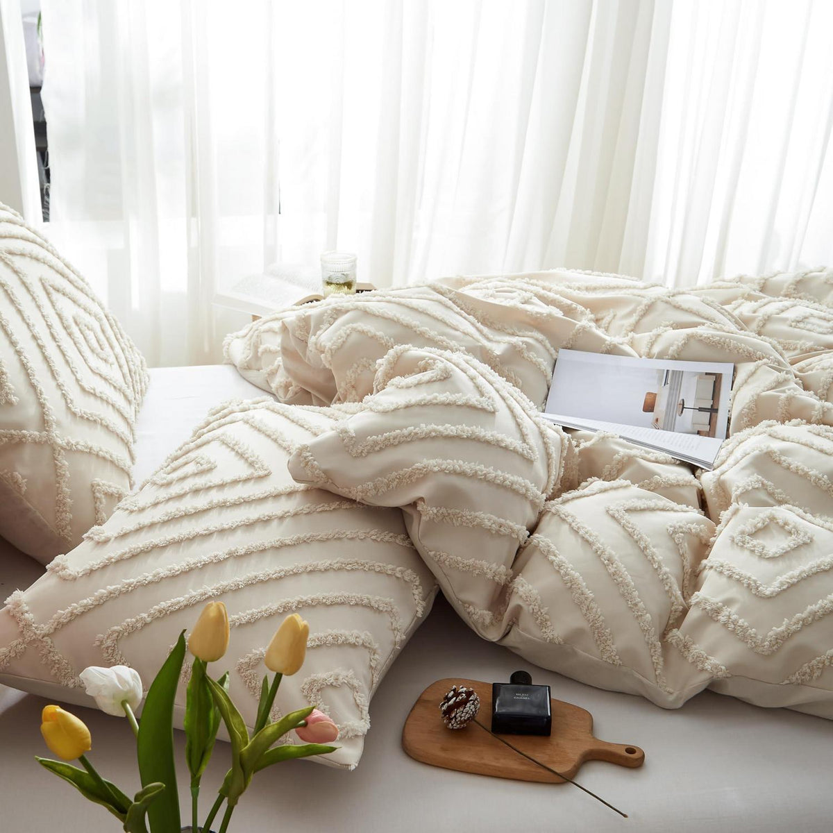 Beige Boho Bettwäsche-Set 135x200 mit Getuftung