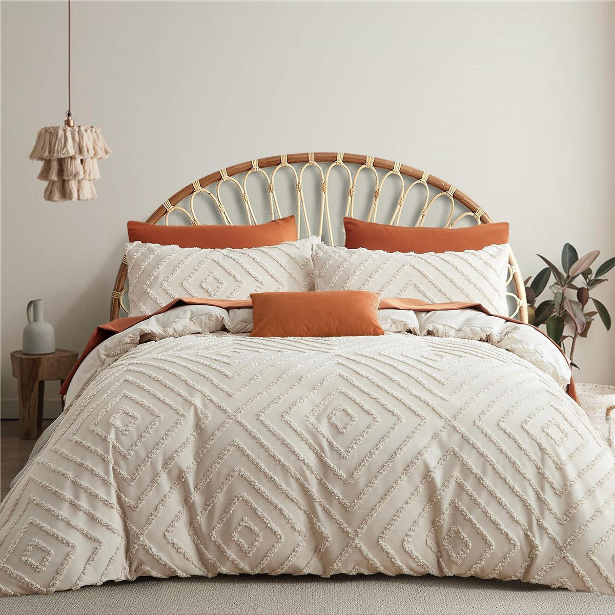 Beige Boho Bettwäsche-Set 220x240cm mit Getuftung