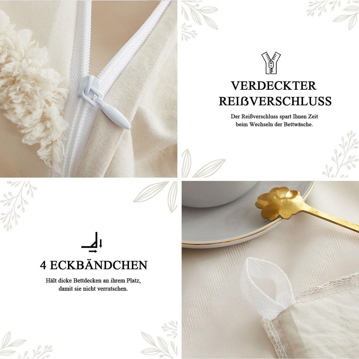 Beige Boho Bettwäsche-Set 220x240cm mit Getuftung