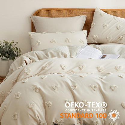 Boho Bettwäsche Set Beige Getuftet 135x200/80x80cm