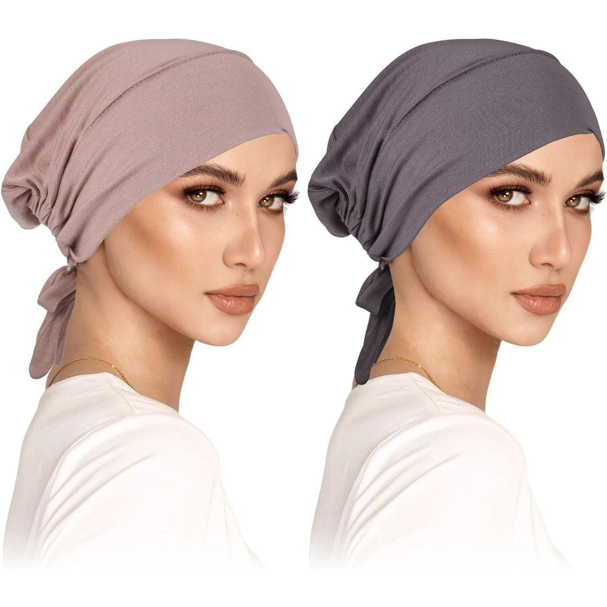 Turban Unterkappe Damen 2er Set | Hijab Cap Chemo Mütze Khaki+Grau