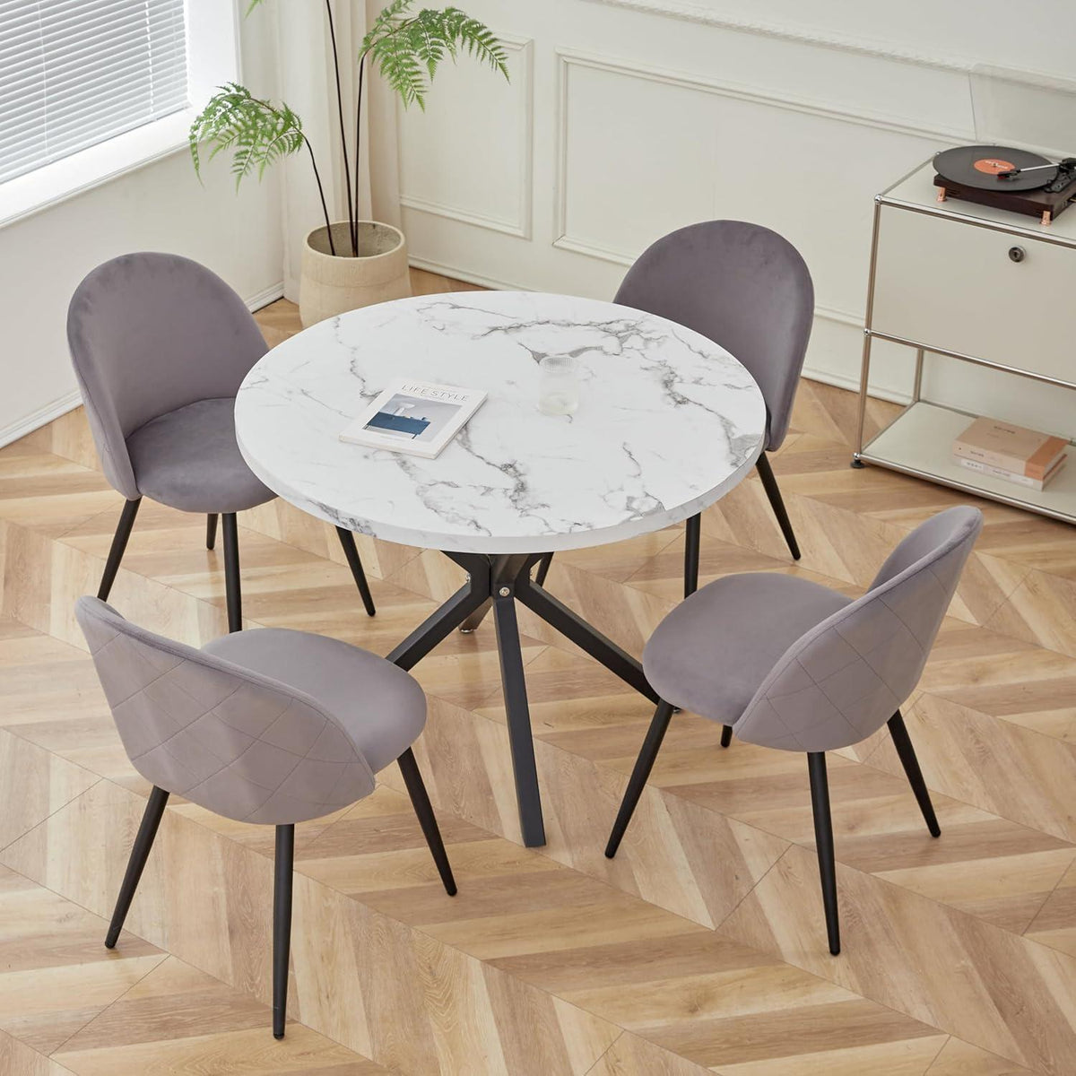 Samt Esszimmerstuhl Set (2/4/6) – Grau