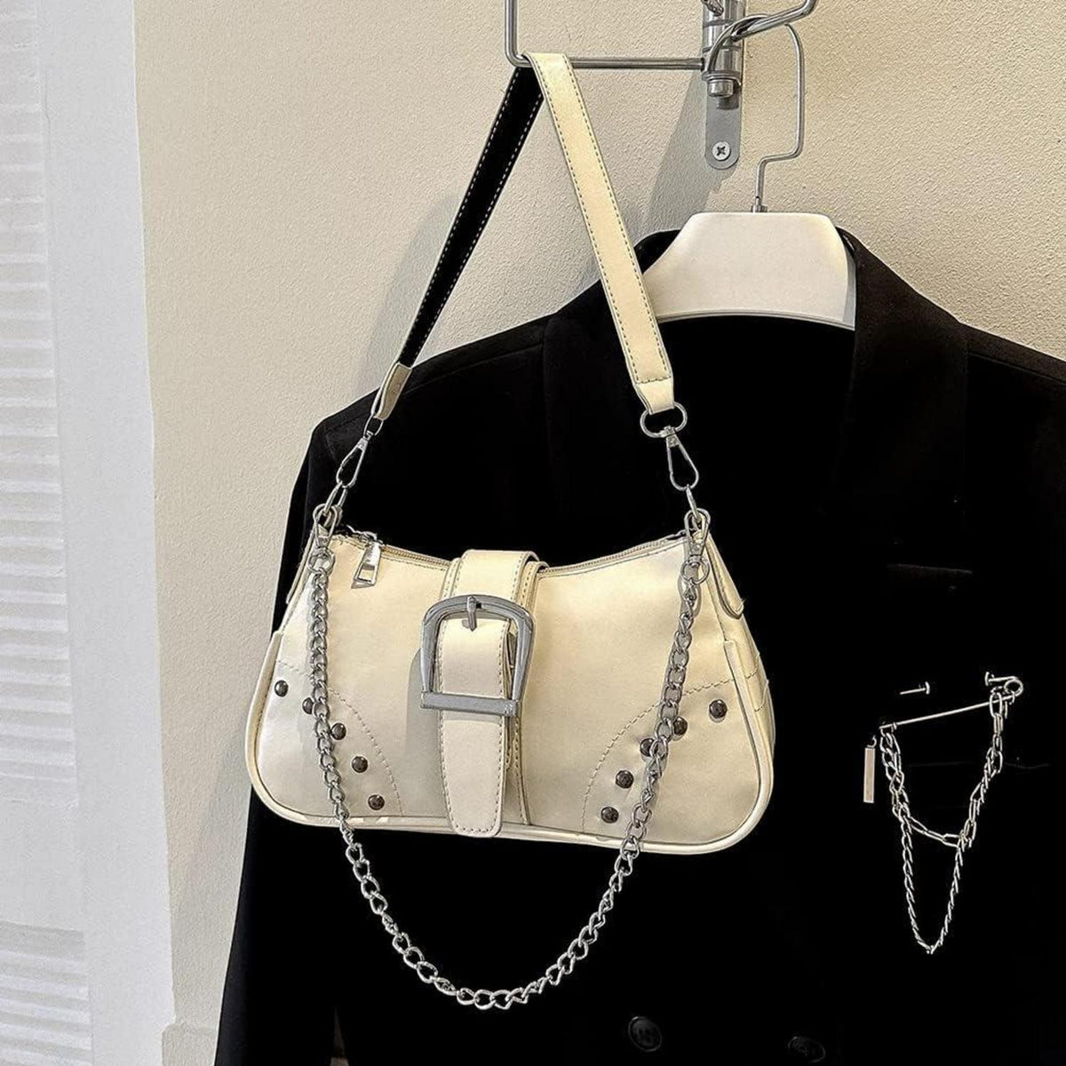 Umhängetasche Damen Klein Hobo Vintage Y2k Schultertasche A-weiß in Lederoptik