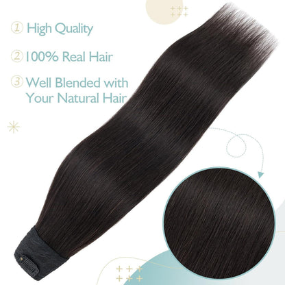 Echthaar Clip-Ins Schwarz 55 cm – Remy Haarverlängerung