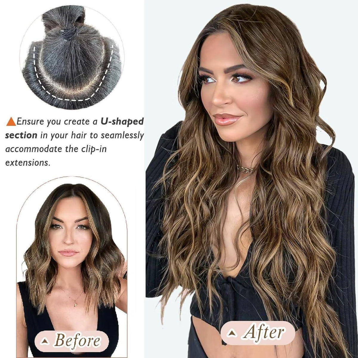 Clip-in Echthaarverlängerung Braun Balayage 55 cm