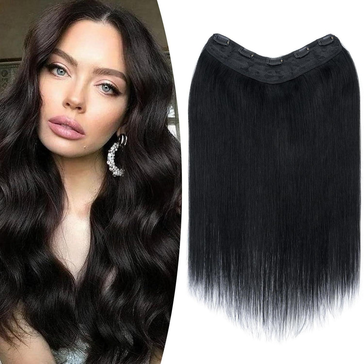 Clip in Echthaar Haarverlängerung Schwarz 55 cm – Remy Haar