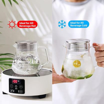 One-Touch Glas-Teekanne 600ml Edelstahl-Filterdeckel Herdfest