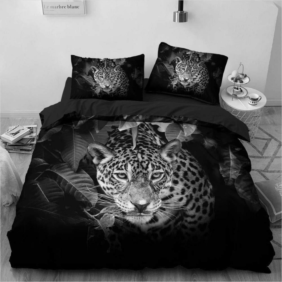 Leoparden Bettwäsche 135x200 - 4teilig, Schwarz Grau, Mikrofaser