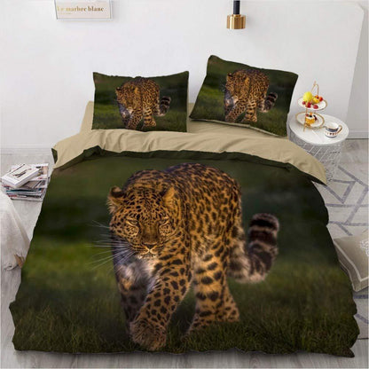 Leoparden Bettwäsche 135x200 - 4teilig, Grün Gold, Mikrofaser