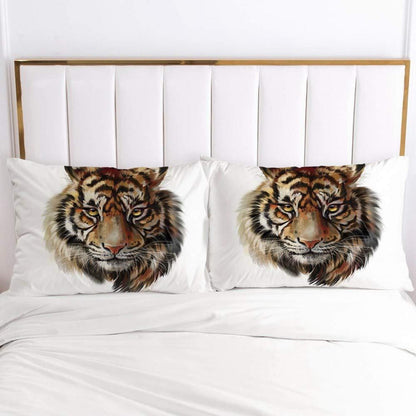 Tiger Bettwäsche 135x200 - 4teilig, Braun Weiß, 3D Mikrofaser