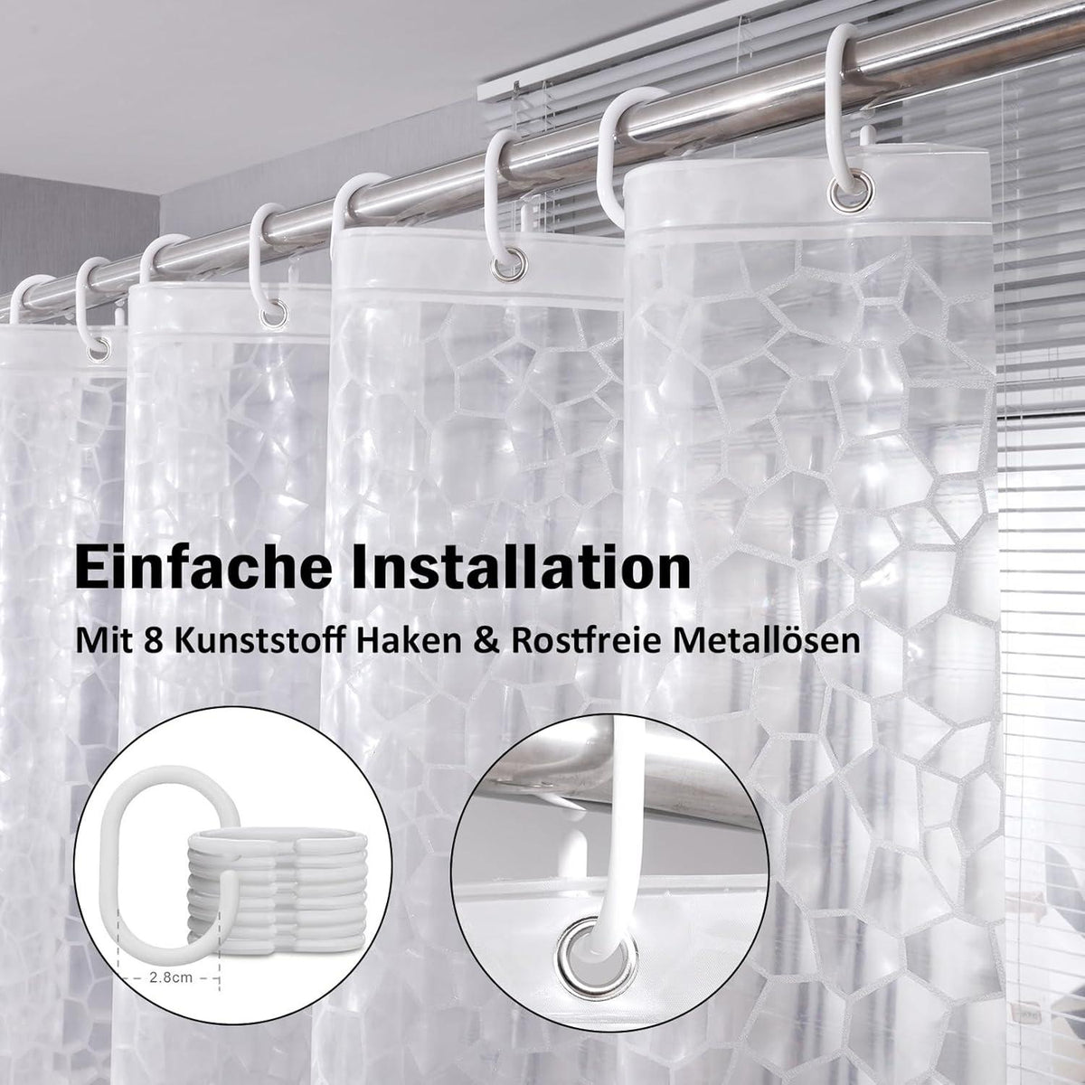 Duschvorhang Wasserdicht Eva 3D Muster 120x200cm mit Magneten & 8