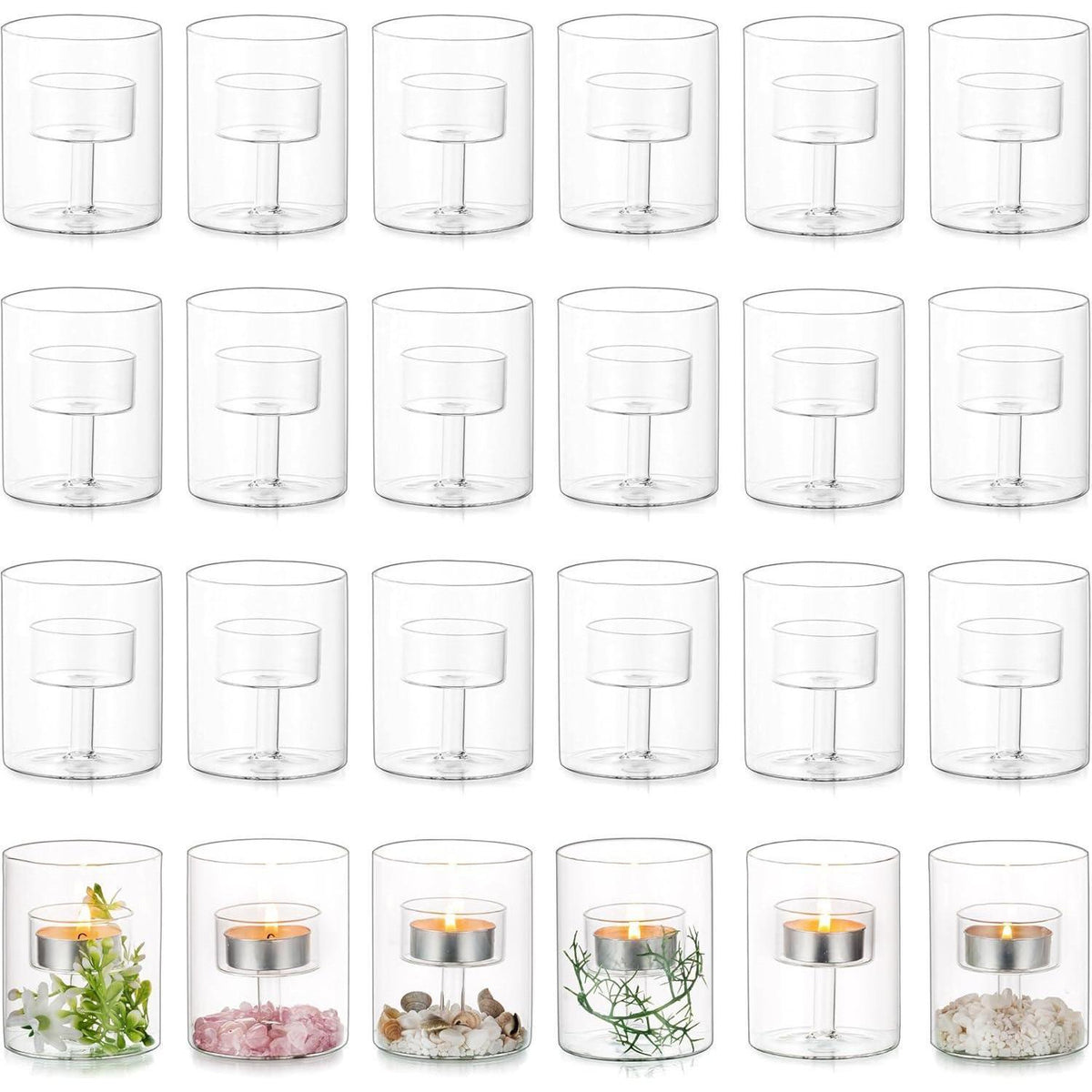 Teelichthalter Glas Zylinder Set 24 Stück Vintage für Hochzeiten & Partys